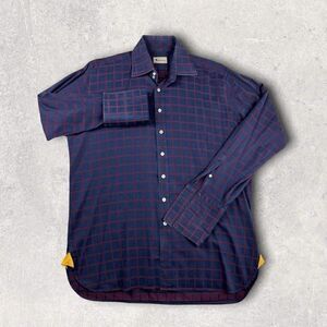 Aquascutum Long Sleeve Shirt Vintage 80s Button Up Navy Burgundy Cufflink Men XL